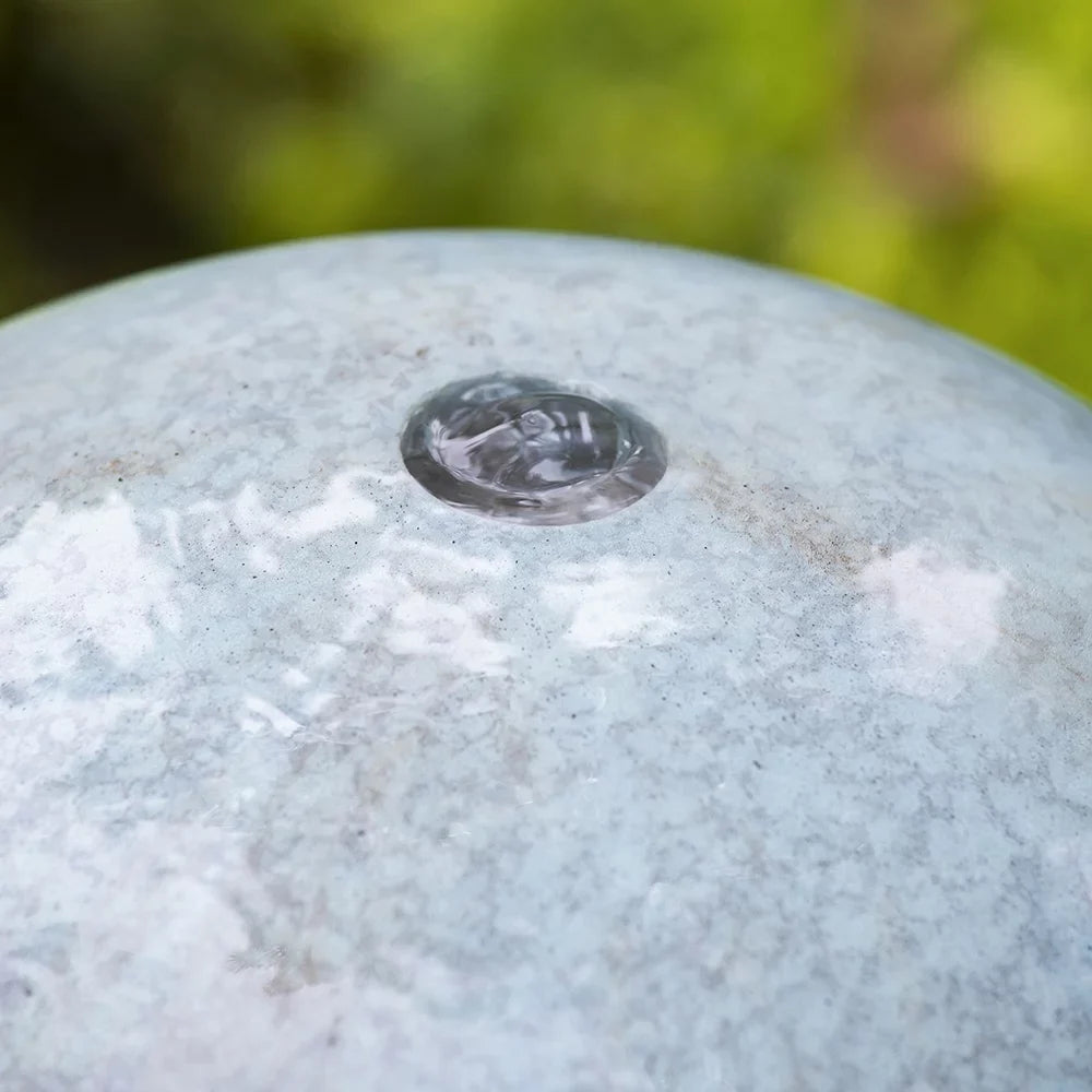 CoSoTower 13X13X44" Tall Contemporary Sphere Outdoor Fountain; Cement/Concrete Outdoor Fountain; Antique Blue Raindrop Feature with Light for Garden; Lawn; Deck & Patio