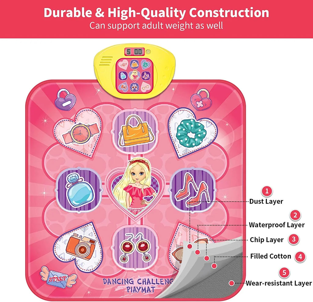 Dance Mat; Electronic Musical Play Mats Pink Dance Pad with LED Lights; Dance Game Toy Gift for Kids with 5 Game Modes; Christmas Birthday Gifts for 3 4 5 6 7 8 9 10 Year Old Girls Toys