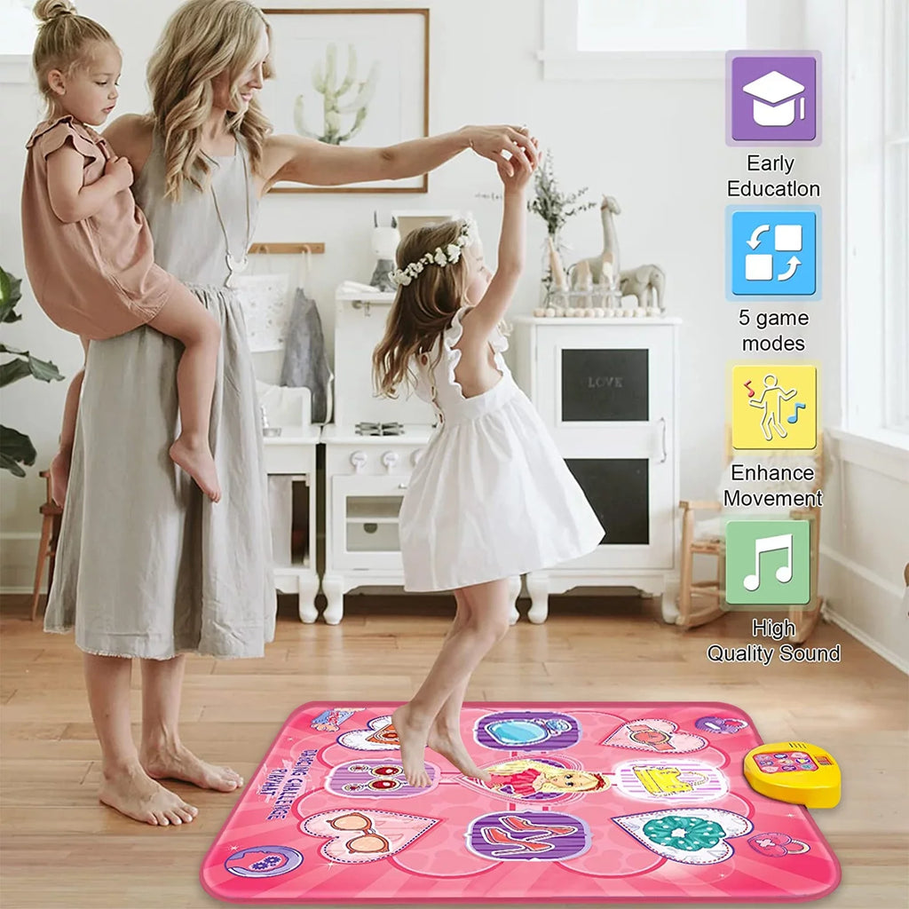 Dance Mat; Electronic Musical Play Mats Pink Dance Pad with LED Lights; Dance Game Toy Gift for Kids with 5 Game Modes; Christmas Birthday Gifts for 3 4 5 6 7 8 9 10 Year Old Girls Toys