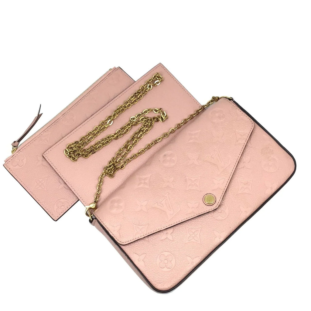 LOUIS VUITTON Louis Vuitton Monogram Implant Pochette Felicie M67856 Chain Wallet Bag Pink G Hardware Gold Rose Ballerine Women's (Fair)