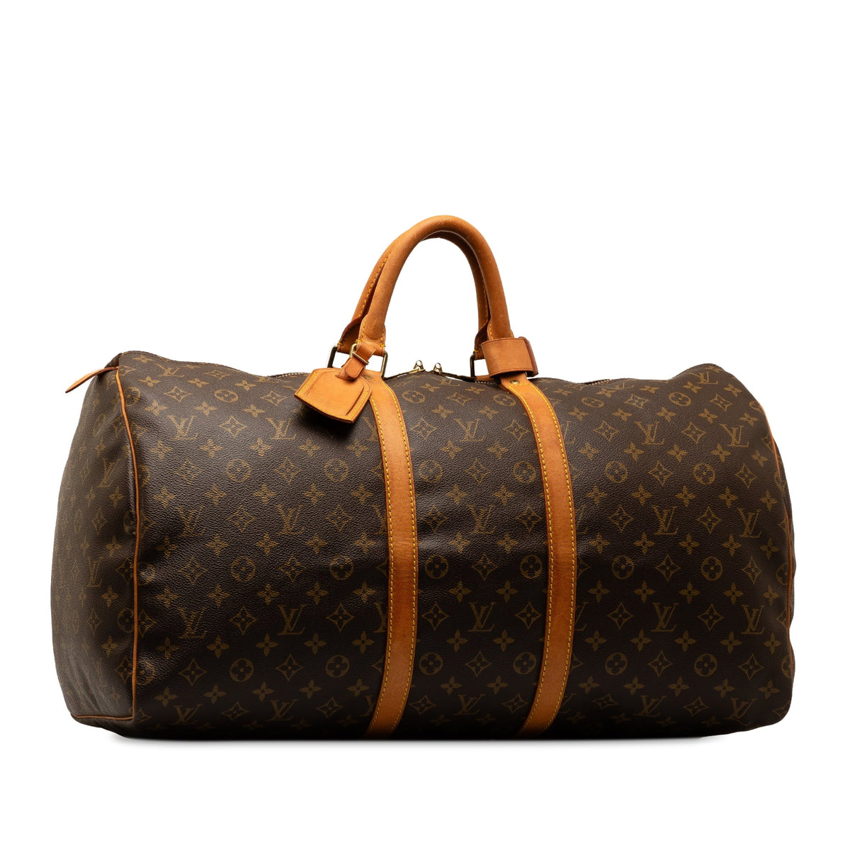 Authenticated Louis Vuitton Monogram Keepall 55 Canvas Brown Travel Bag WeekenderBag Unisex (Good)