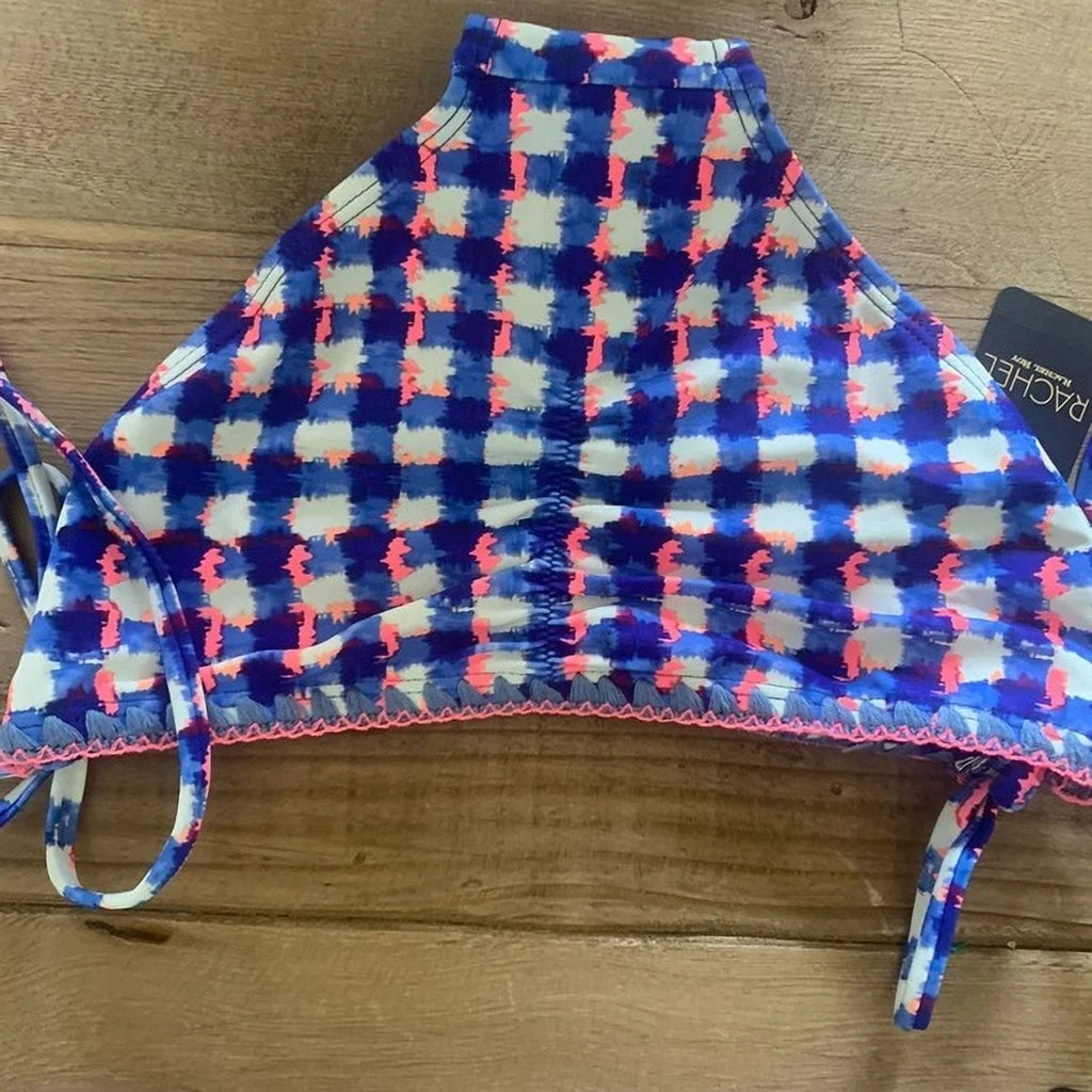 Rachel Roy BLUE CHECKERED Triangle Side Tie Bikini Swim Bottom; US Small