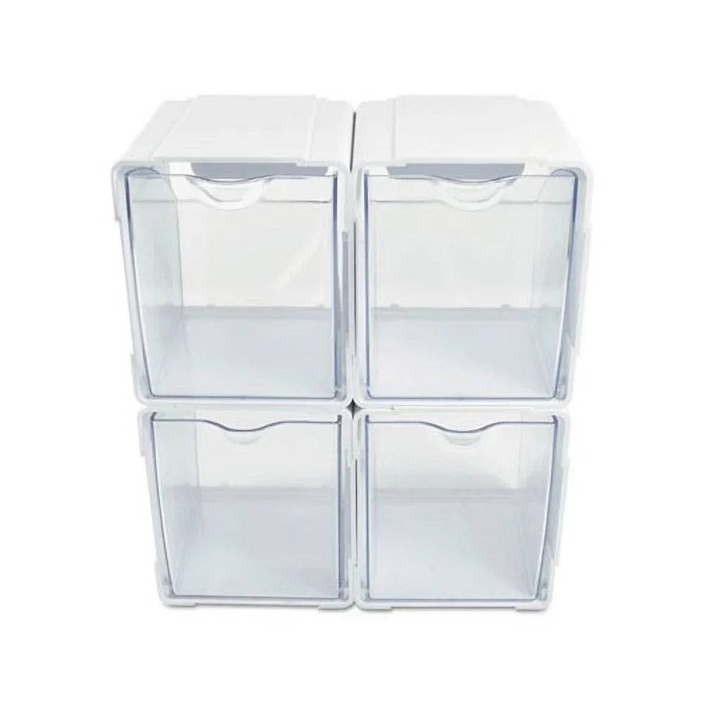 Tilt Bin Interlocking 4-Bin Organizer 4 5/8 x 4 7/8 x 5 1/2; White/Clear