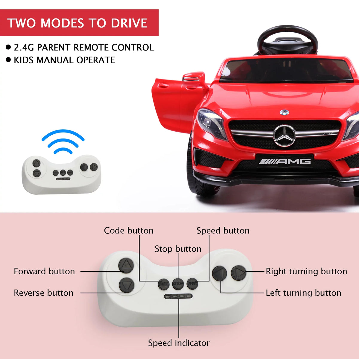TOBBI 6V Licensed Mercedes Benz Kids Ride on Car W/ Remote Control Lights Music Age 3-6 Child; Red