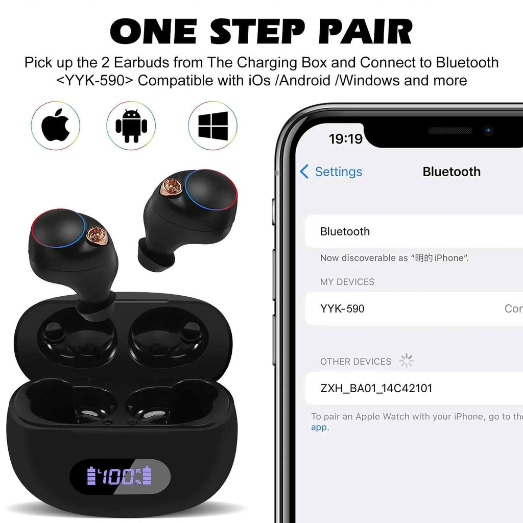 UrbanX True Wireless Bluetooth Earbuds + Charging Case; Black; Dual Connect; IPX5 Resistance; Bluetooth 5.2 Connection; Balanced; Bass Boost Compatible with Lenovo Tab3 8 Plus