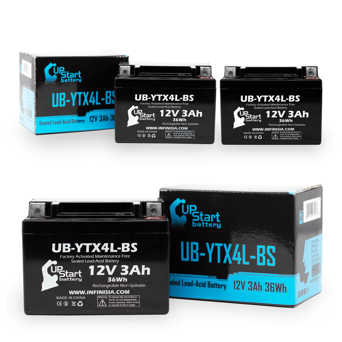 3-Pack UpStart Battery Replacement for 2002 Bombardier (Can-Am) DS90; DS90F; Quest 90CC Factory Activated; Maintenance Free; ATV Battery - 12V; 3Ah; UB-YTX4L-BS