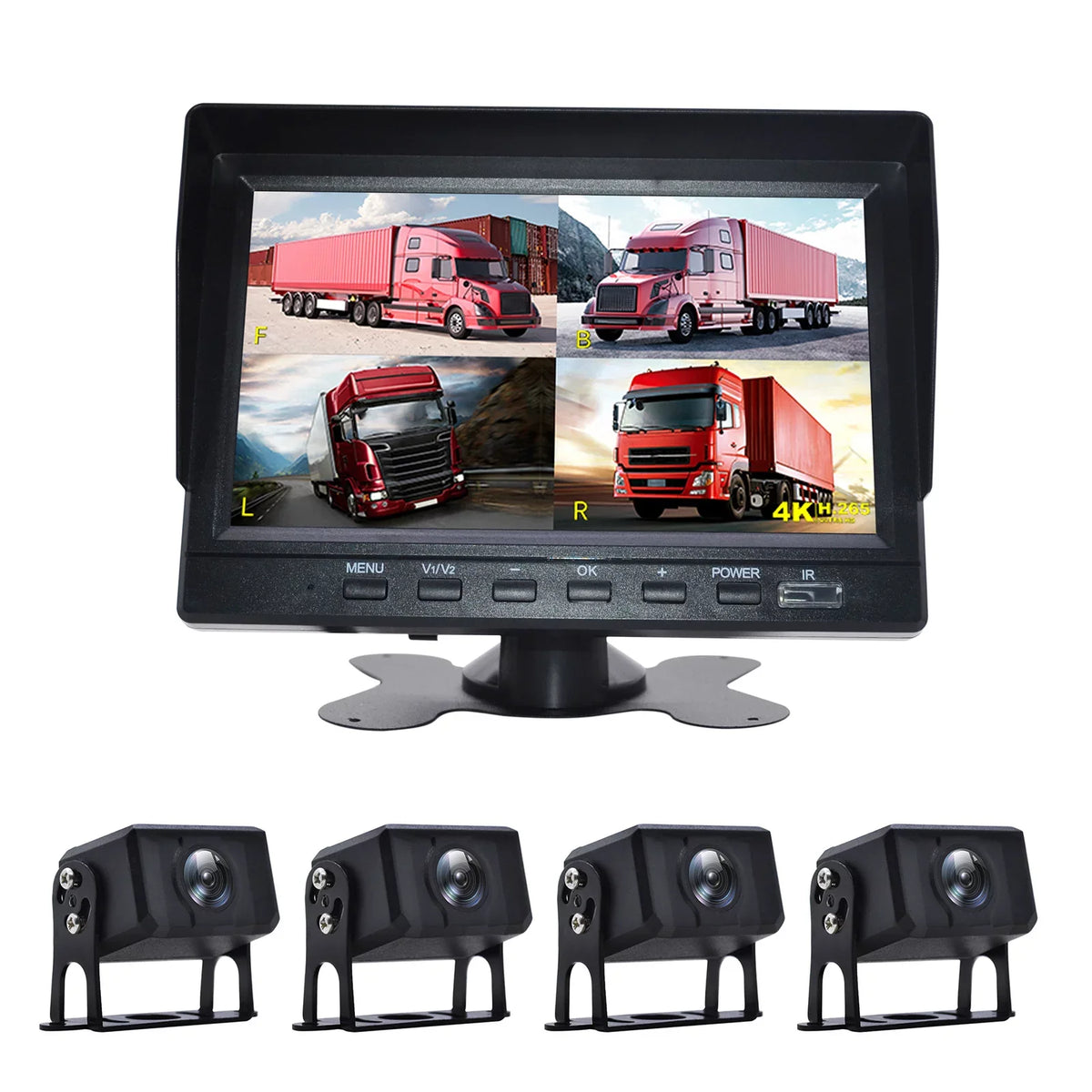 7" Monitor DVR Driving Video Recorder for RV Truck Bus+4 Rear View Backup Camera B