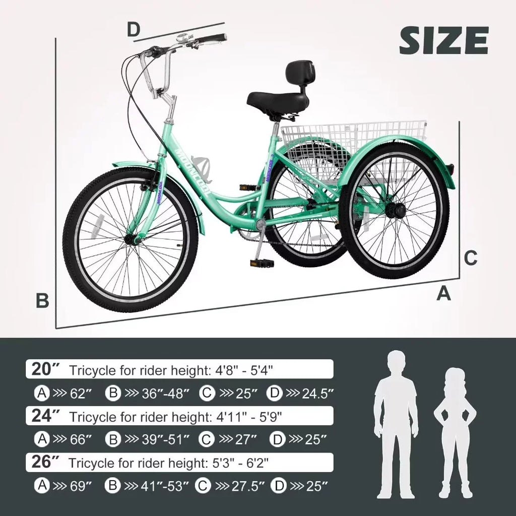 NAIZEA 20" Adult Tricycle; 7 Speed Cruise Trike with Large Basket for Men; Women; Seniors; 3 Wheel Bikes for Exercise Shopping Picnic Outdoor Activities