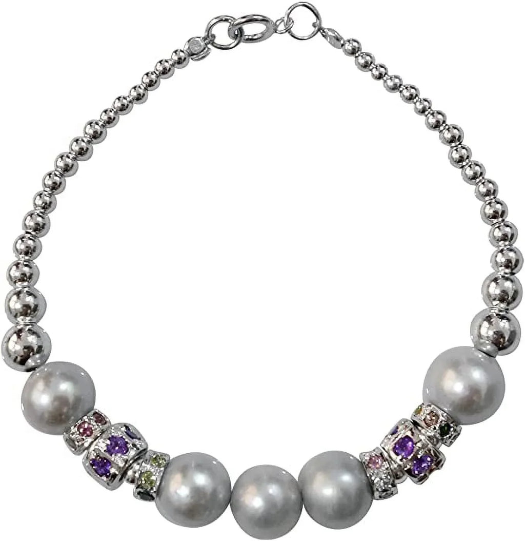 925 Sterling Silver Handmade Designer Bracelet for Women; Pearl; Amethyst Tourmaline Gemstone Fashion Bracelet; Gift Party Jewelry; Charm Bracelet