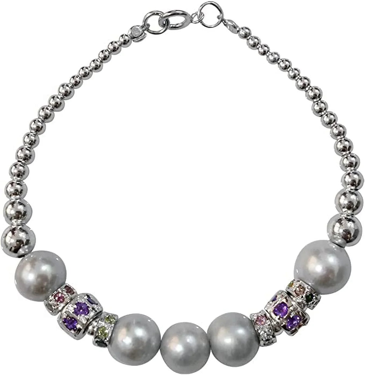 925 Sterling Silver Handmade Designer Bracelet for Women; Pearl; Amethyst Tourmaline Gemstone Fashion Bracelet; Gift Party Jewelry; Charm Bracelet