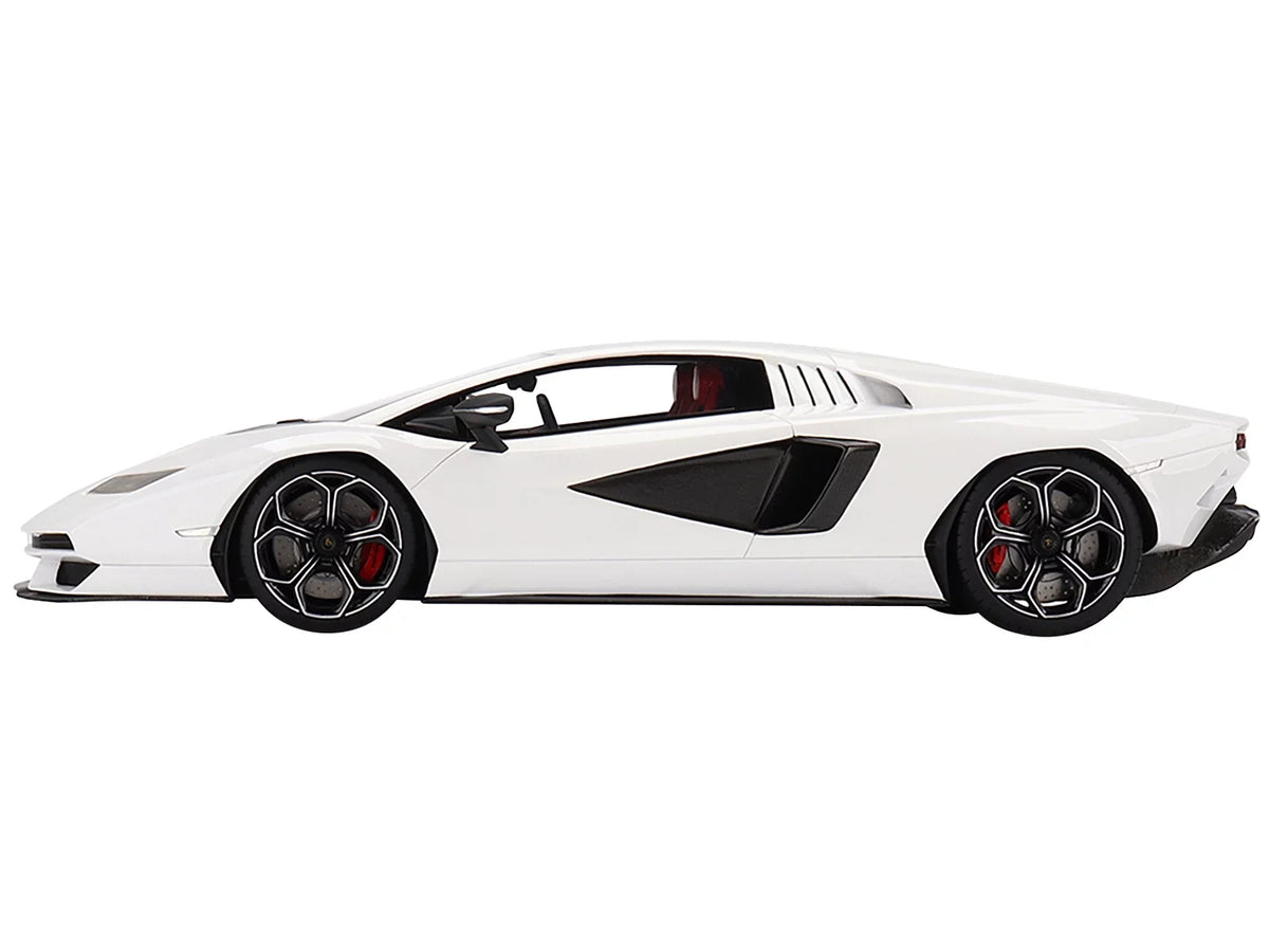 Diecast Lamborghini Countach LPI 800-4 Bianco Siderale White with Black Accents 1/18 Model Car by Top Speed