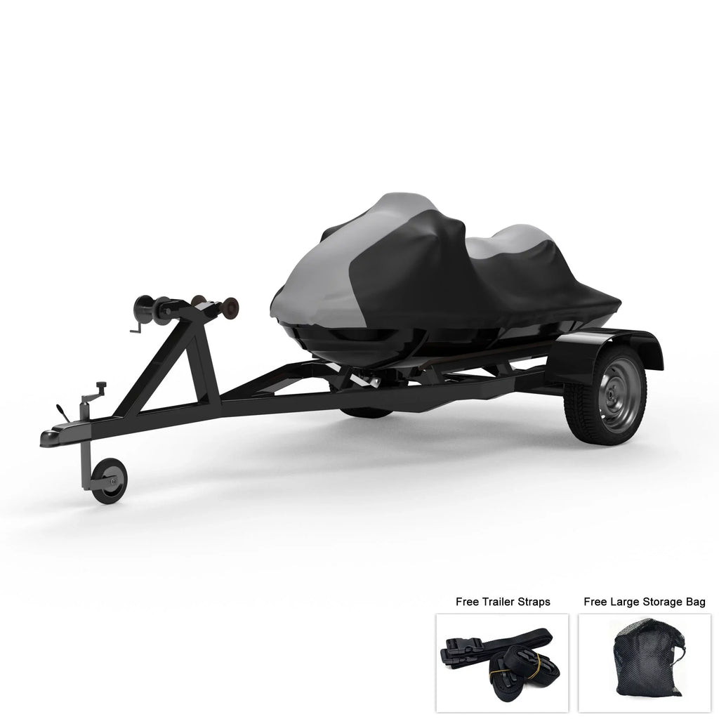 Weatherproof Jet Ski Cover For KAWASAKI Jet Ski Ultra 300X 2007-2013 - GRAY / Black Color - All Weather - Trailerable - Protects from Rain; Sun; And More! Includes Trailer Straps And Storage Bag