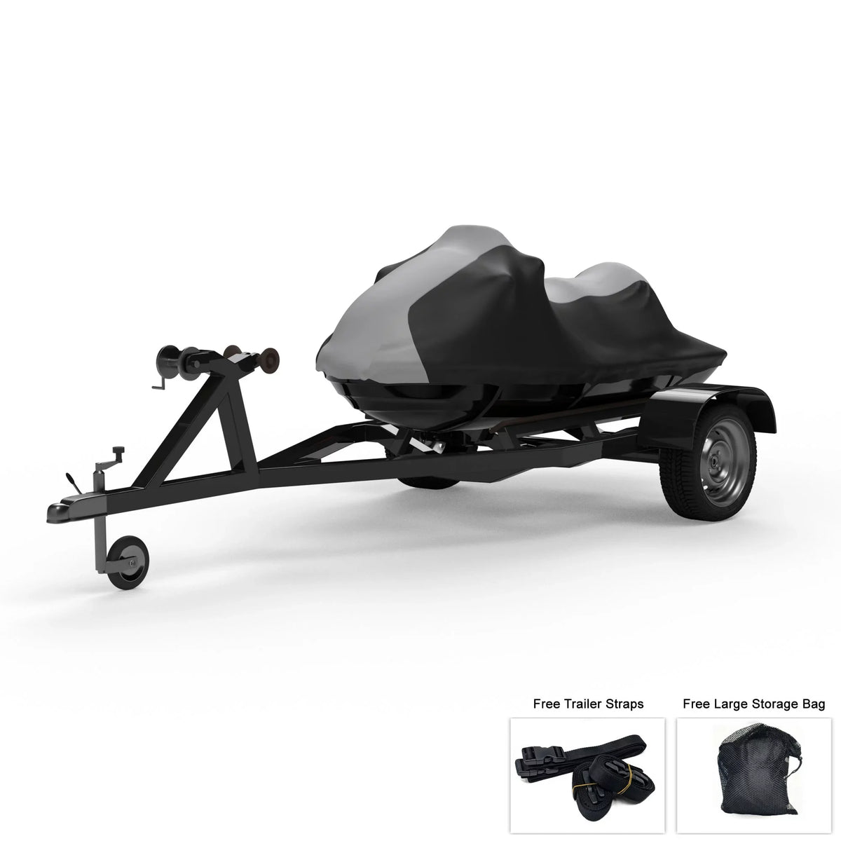 Weatherproof Jet Ski Cover For KAWASAKI Jet Ski Ultra 300X 2007-2013 - GRAY / Black Color - All Weather - Trailerable - Protects from Rain; Sun; And More! Includes Trailer Straps And Storage Bag