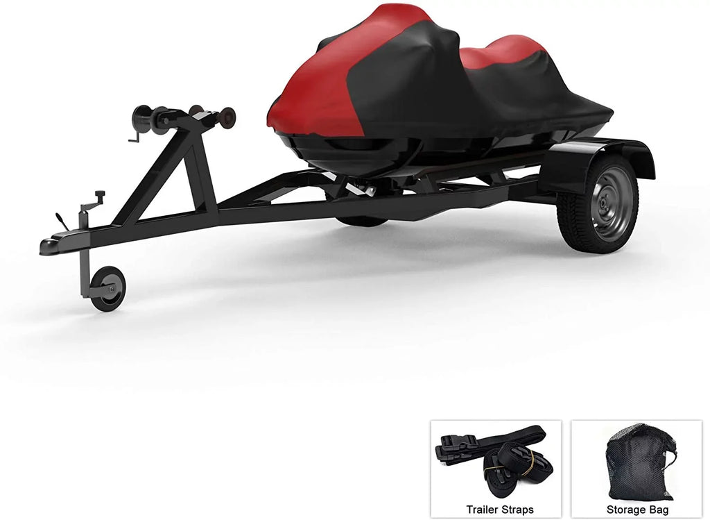 Weatherproof Jet Ski Covers for Yamaha VX-C 2021 - RED/Black Color - All Weather - Trailerable - Protects from Rain; Sun; UV Rays; and More! Includes Trailer Straps and Storage Bag