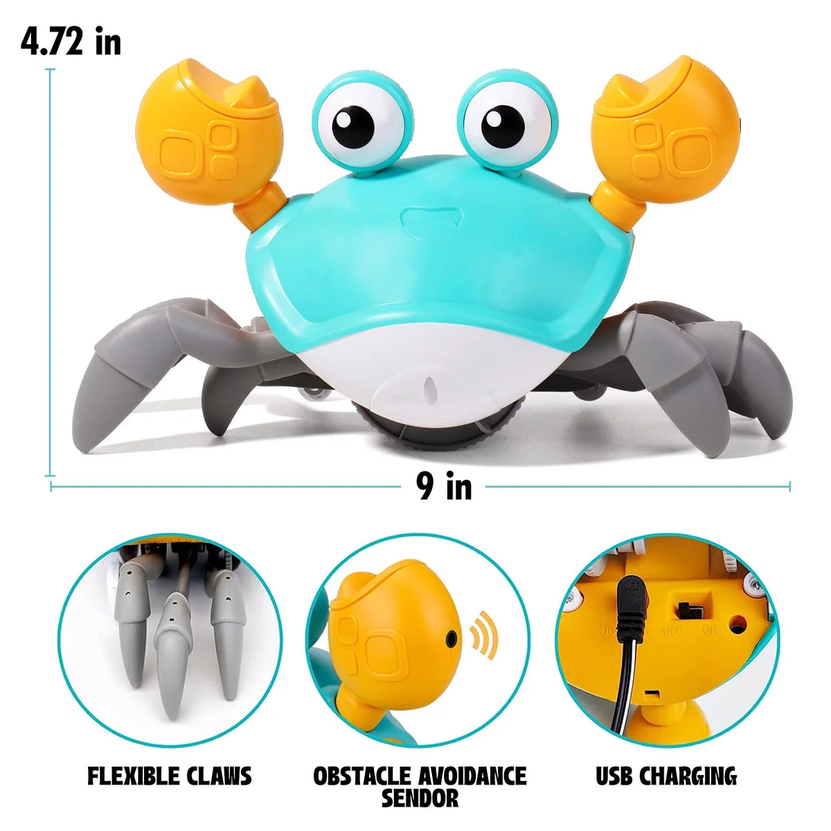Alin Cute Baby Toys Infant Crawling Crab: Tummy Time Toy Gifts For Kids And 36 Months Toddlers For Learning Crawl; Walking & Music Development Interactive Birthday Gift