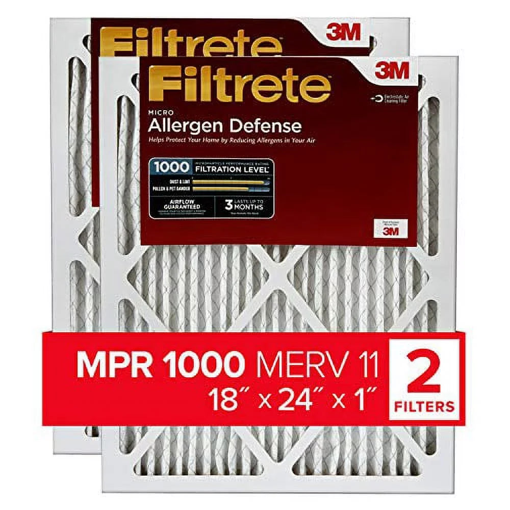 Filtrete 18x24x1; AC Furnace Air Filter; MPR 1000; Micro Allergen Defense; 2-Pack (exact dimensions 17.81 x 23.81 x 0.81)