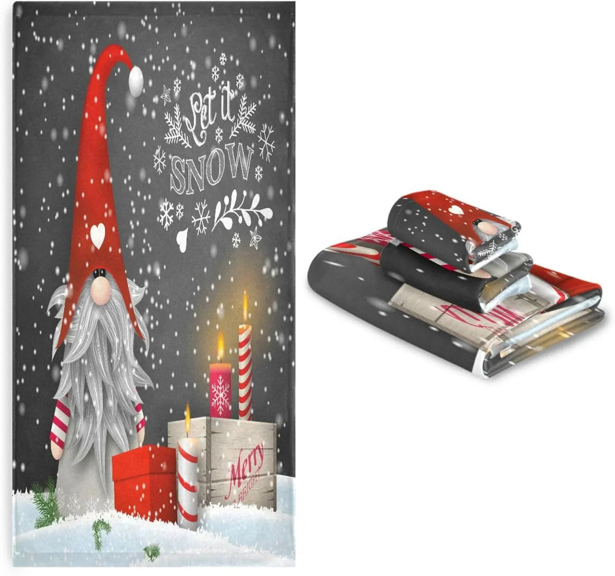 Wellsay Christmas Gnome Towel Set of 3; Highly Absorbent Soft Towels with Bath Towel; Hand Towel and Washcloth for Bathroom Hotel Gym Spa
