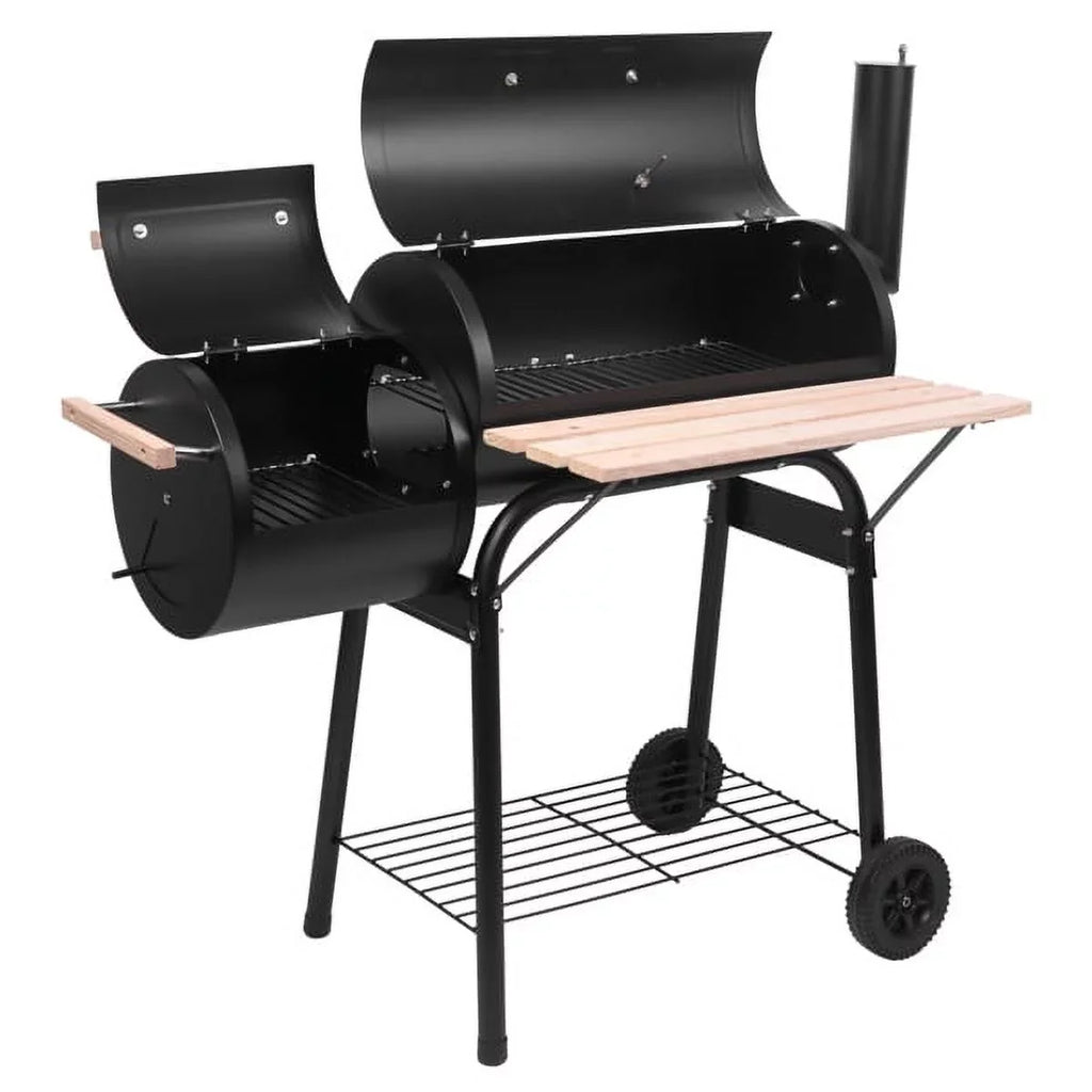 Grill; DFITO Charcoal BBQ Grill Outdoor Charcoal Grill with Smoker; 24.4" L x 29.6" H BBQ Grill with Side Burner/Thermometer; Small Grills Outdoor Cooking for Camp Backyard; Black