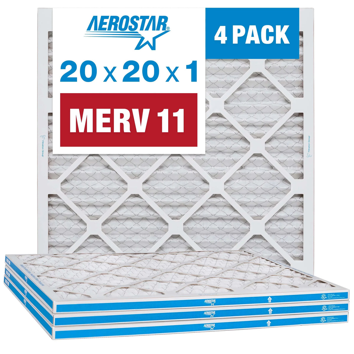 Aerostar 20x20x1 Air Filters MERV 11; Pleated Air Filter; 20x20x1; Box of 4; Made