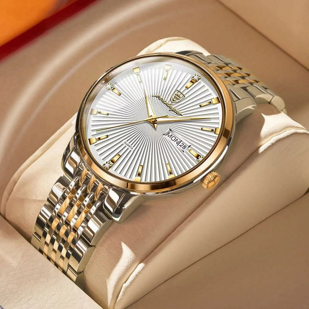 POEDAGAR Luxury Business Men's Watches Ultra Thin Liquidproof Luminous Date&Week Stainless Steel Men Watch Quartz Male Clock Gift
