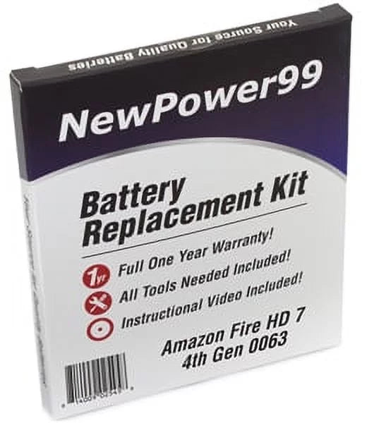Amazon Fire HD 7" 4th Generation 0063 Battery Replacement Kit with Tools; Video Instructions; Extended Life Battery and Full One Year Warranty