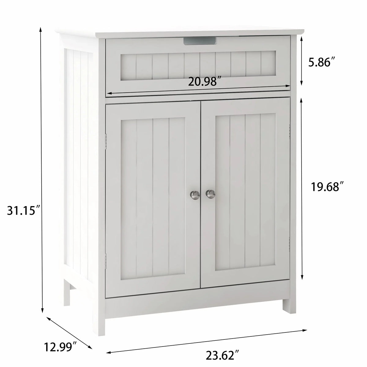 Versatile Bathroom Floor Cabinet in White Freestanding Wood Storage Organizer 2 Doors; 1 Drawer Adjustable Shelf Elegant Design for Bathroom and Living Room.