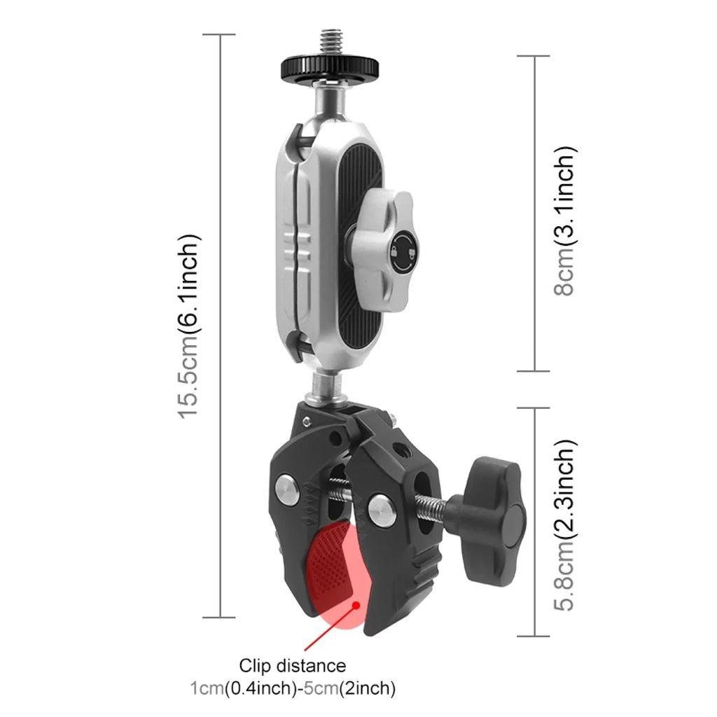Aluminum Alloy Camera Mount Clamp - Bicycle Handlebar Adapter; 1.5kg Load Capacity; Dual Rotatable Ball Head; Adapter; Compatible with AKASO; DJI; Hero 11/10/9/8/7; Insta360