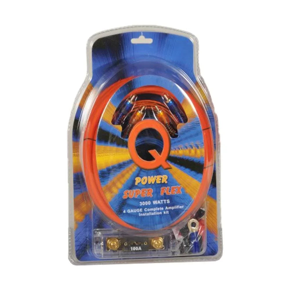 QPower Super Flex 4-Gauge 3000-watt Car Audio Amplifier Wiring Kit; 2 Pack