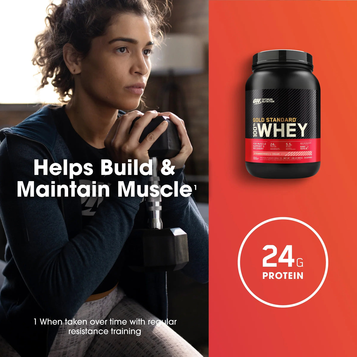 Optimum Nutrition; Gold Standard 100% Whey Protein Powder; 24 g Protein; Strawberries & Cream; 1.98 lb; 29 Servings