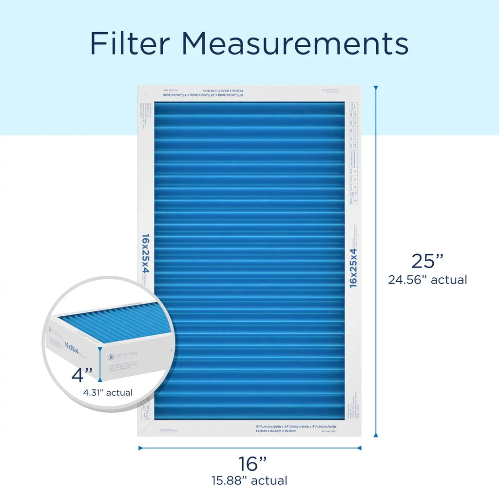 Medify Air 16x25x4 MERV 12 Air Pleated Filter 95% Particles HEPA Air Cleaning (MERV 12; 2-Pack)