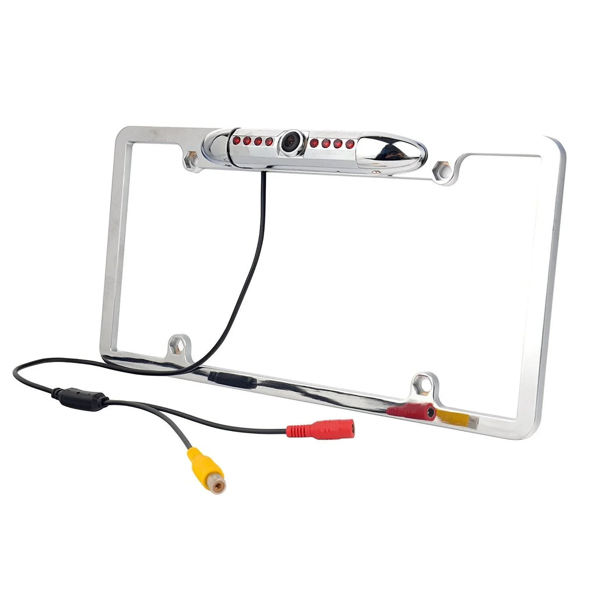 Absolute CAM2100S Chrome License Plate Frame Rear View Backup Camera 170° Viewing Angle Universal Car License Plate Frame Mount Fluidproof High Sensitive 8 IR LED Night Vision Reverse Parking Aid