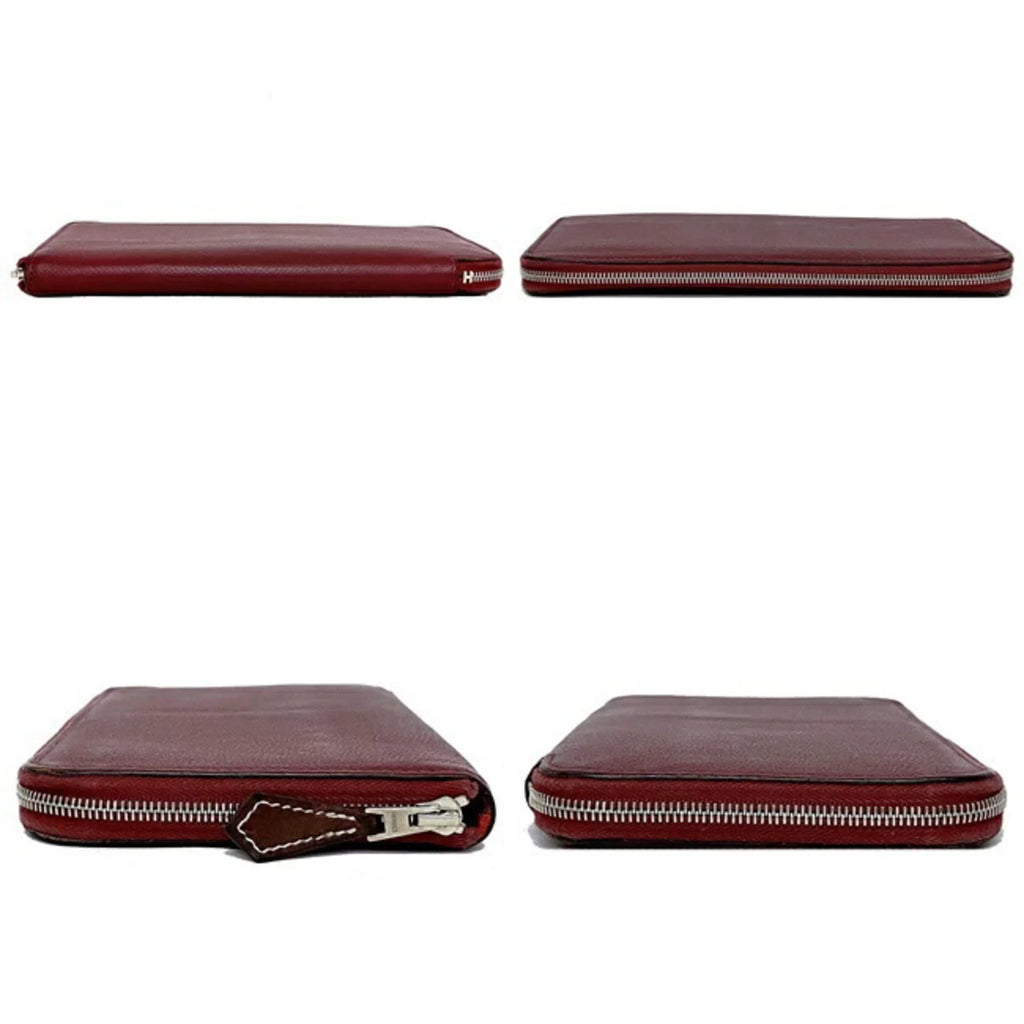 Hermes Long Wallet Azap Bordeaux Rouge Glenat Silk In Leather Epson HERMES Round Ladies (Good)