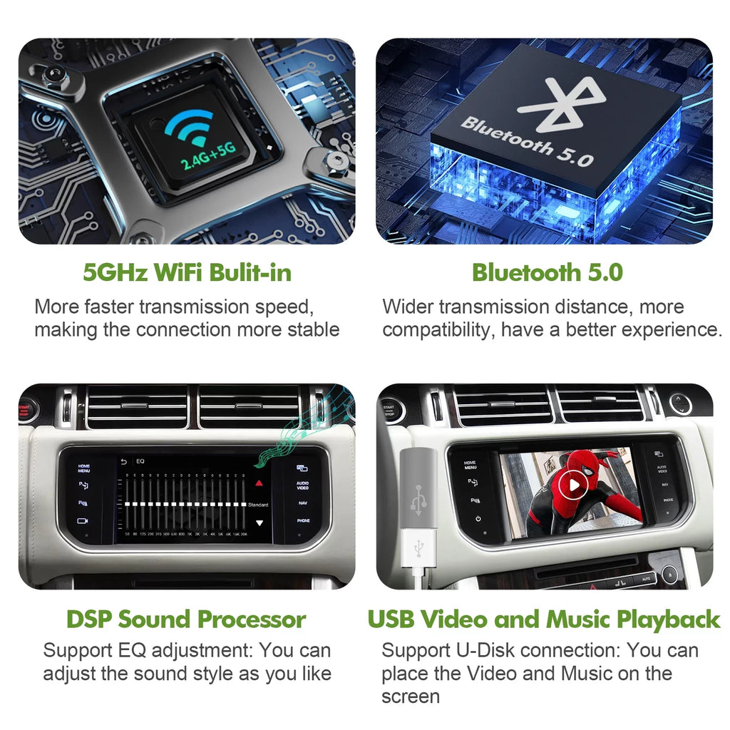 Wireless CarPlay Receiver SmartBox for Land Rover Range Rover/Evoque/Discovery 4 Jaguar XE XF Bosch Carplay Interface Retrofit kit Decoder; Support Android Auto; Mirror Link; Reverse Camera; USB Drive