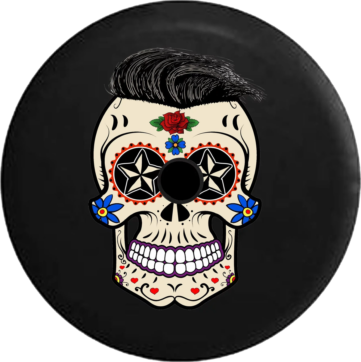 2018 2019 Wrangler JL Backup Camera Sugar Skull Tattoo with Hair Spare Tire Cover for Jeep RV 32 mm