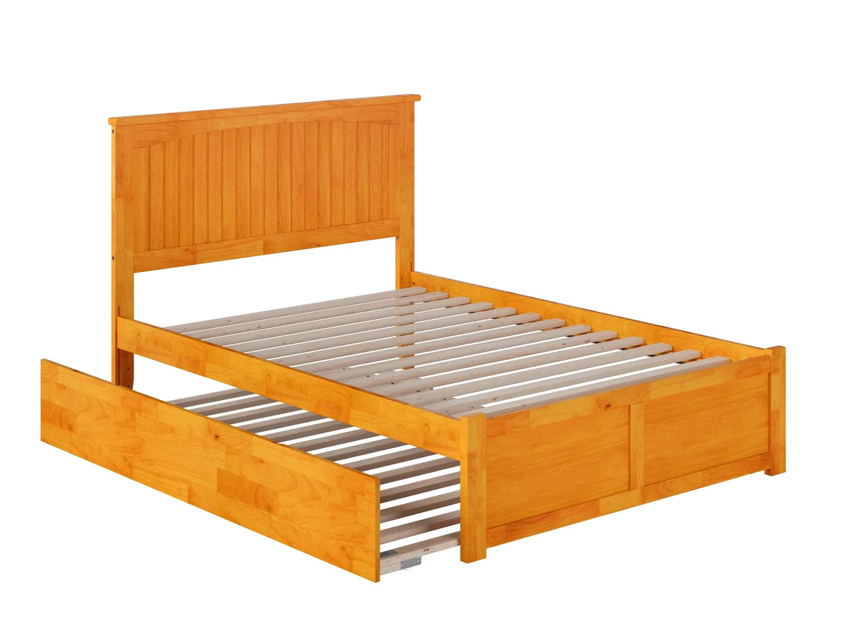 AFI Nantucket Full Size Platform Bed with Panel Footboard and Full Size Trundle in Caramel Latte