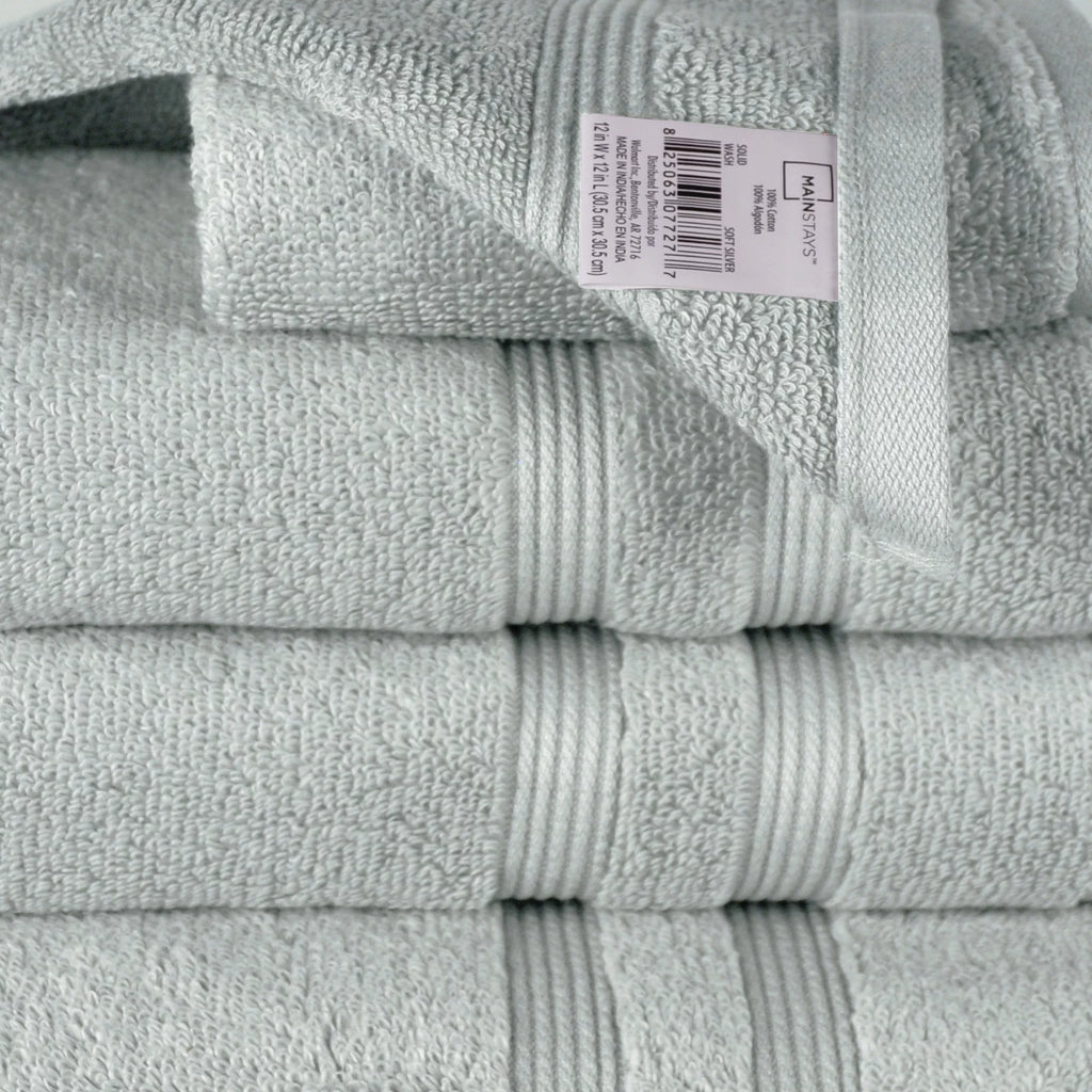 Mainstays Performance Solid 6 Piece Towel Set; Silver