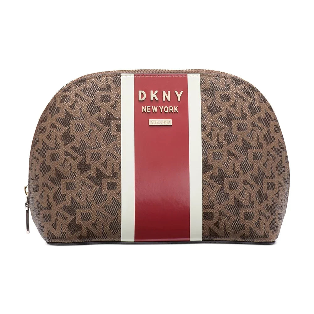 DKNY Whitney Logo Cosmetic Pouch – Brown/Red