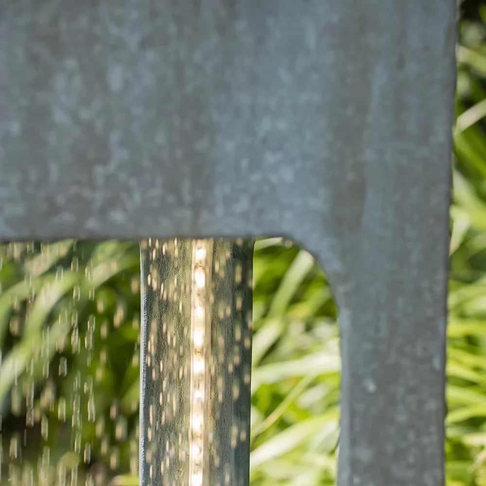 CoSoTower 13X13X44" Tall Contemporary Sphere Outdoor Fountain; Cement/Concrete Outdoor Fountain; Antique Blue Raindrop Feature with Light for Garden; Lawn; Deck & Patio