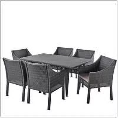 Arcadia Outdoor 7 Piece Wicker Rectangular Dining Set with Cushions; Grey; Silver