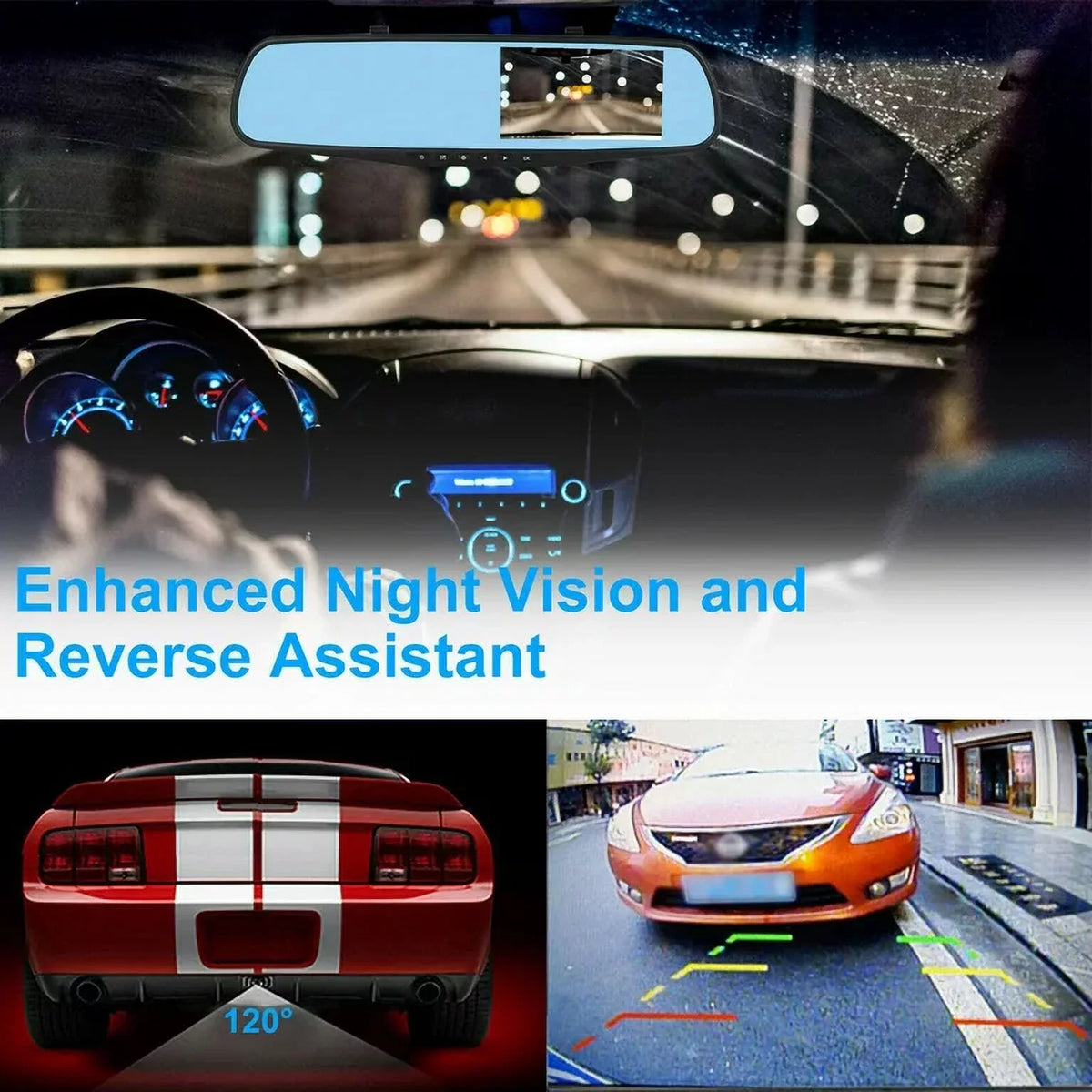 1 Pack 1080P Rearview Mirror Car Camera 4.3" Dash Cam for Cars Trucks;170°Wide Angle Dual Lens Car Cam Front Rear DVR Monitor; Night Vision;Parking Monitor;Motion Detection;G-sensor
