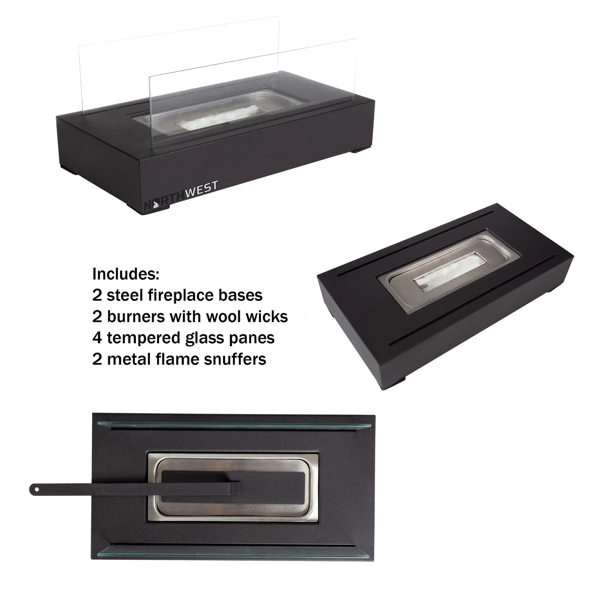 Northwest 2-Pack Rectangular Indoor or Outdoor Ventless Bio Ethanol Tabletop Fireplace; Black