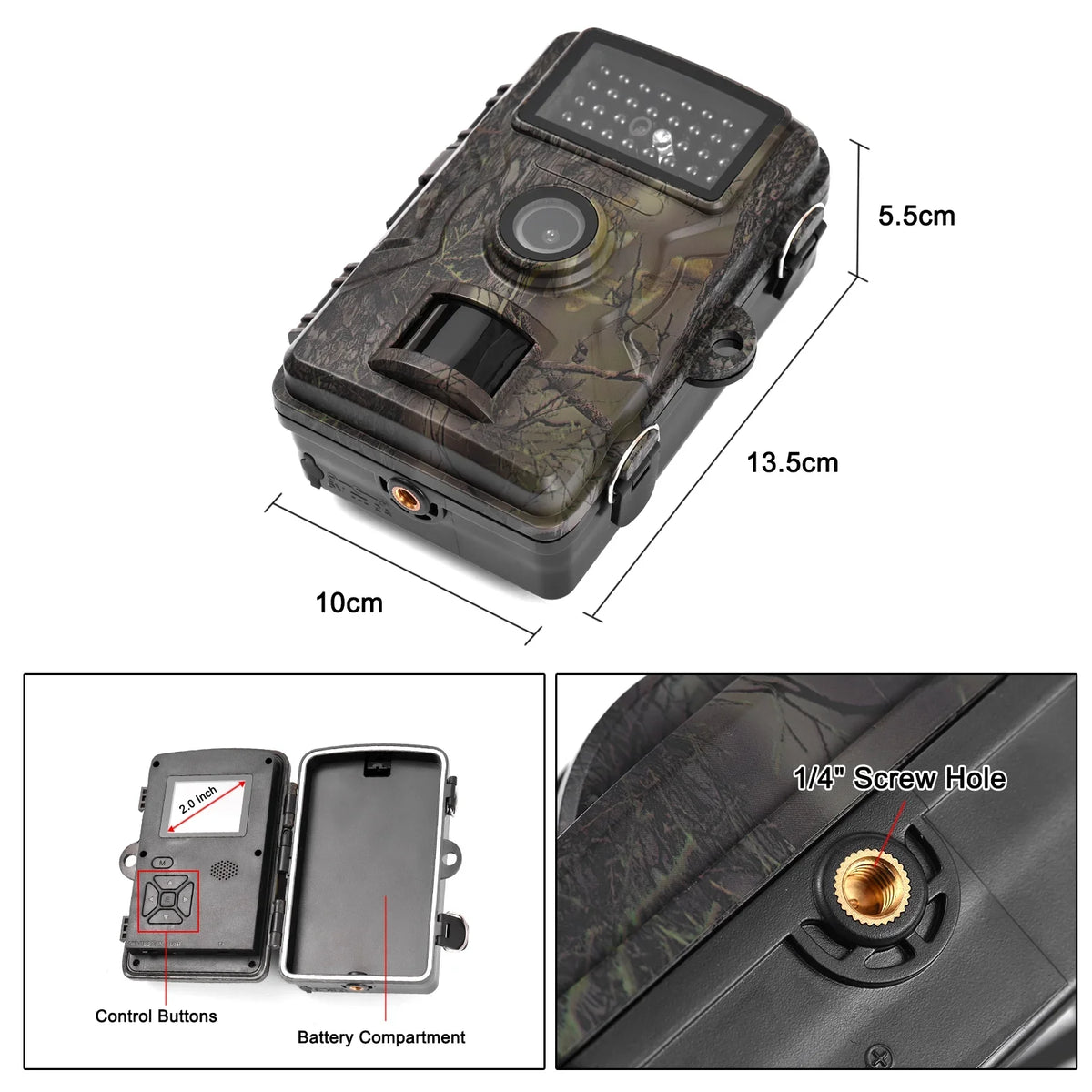 16MP 1080P Wildlife Trail Camera with 2.0 cm TFT Color Screen - Features 0.8s Trigger Time; Infrared Night Vision; Motion Activation; and IP66 Liquidproof Rating