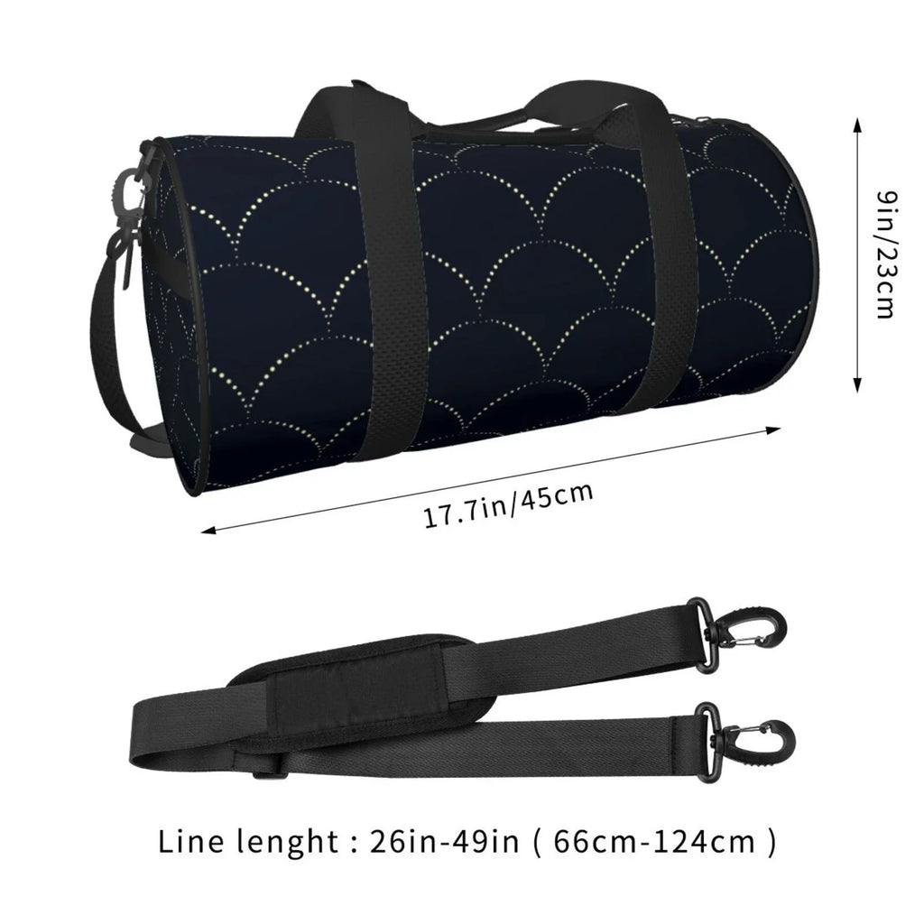 Coaee Black Fish scales Large Capacity Travel Luggage Bag Cylinder Gym Bag Liquidproof Sports Bag with Pocket and Compartment