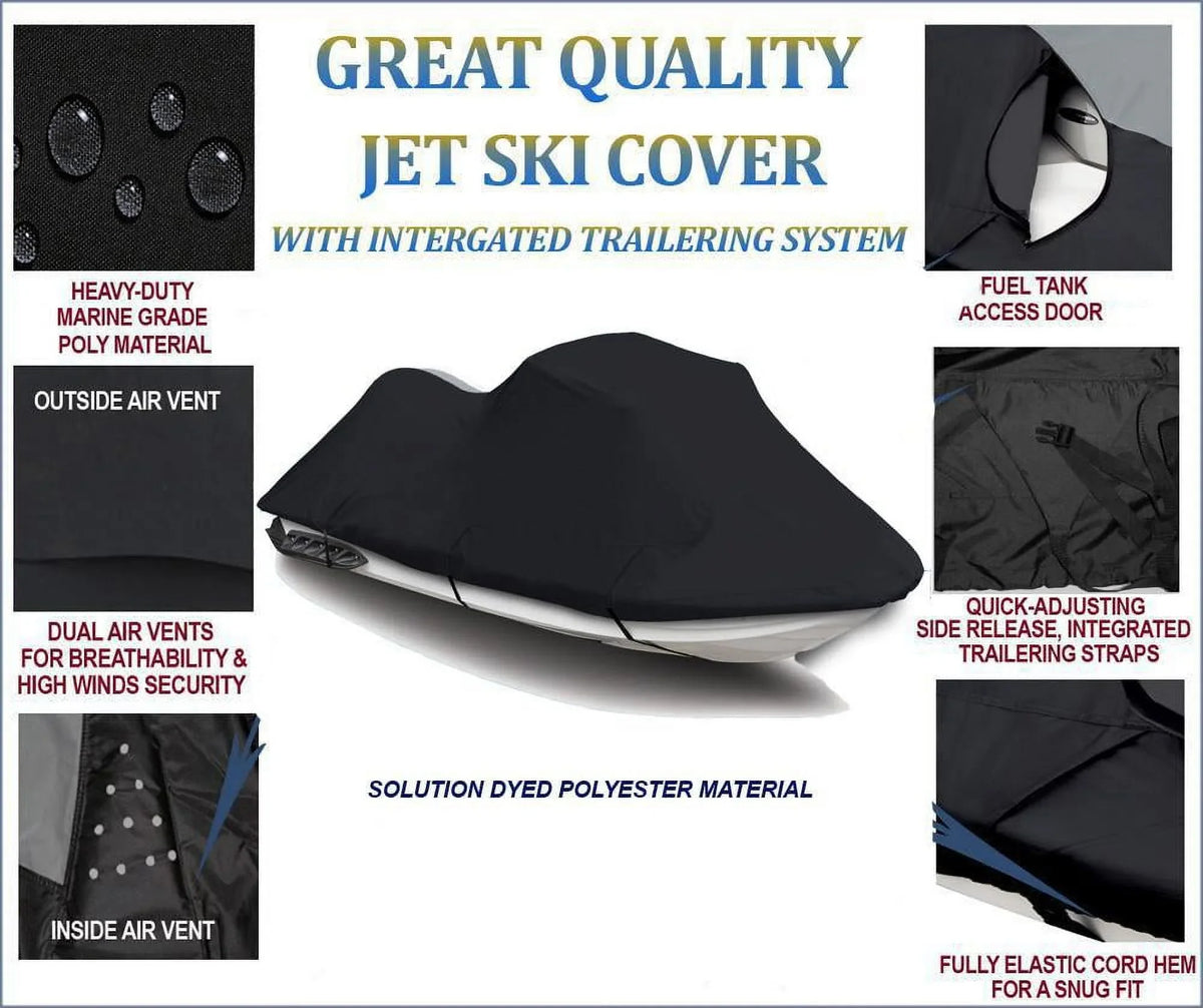 BLACK TOP OF THE LINE JET SKI Cover Compatible for YAMAHA XL 760 1998 1999 / XL 1200 1998 1999 2000 Jet Ski Liquidcraft PWC Cover