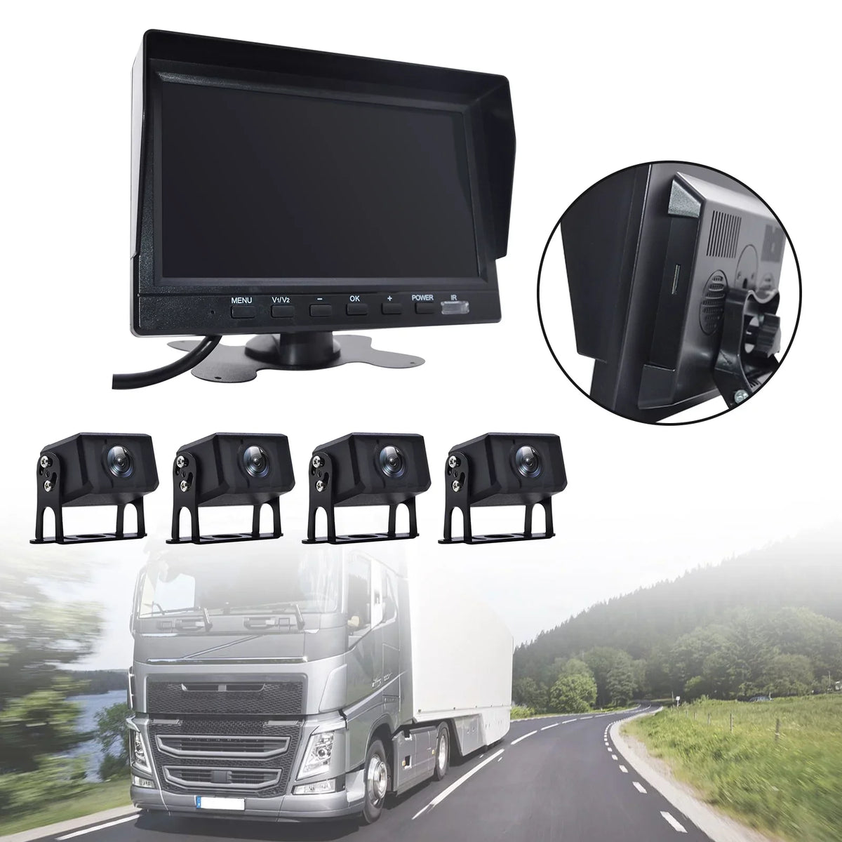 7" Monitor DVR Driving Video Recorder for RV Truck Bus+4 Rear View Backup Camera B