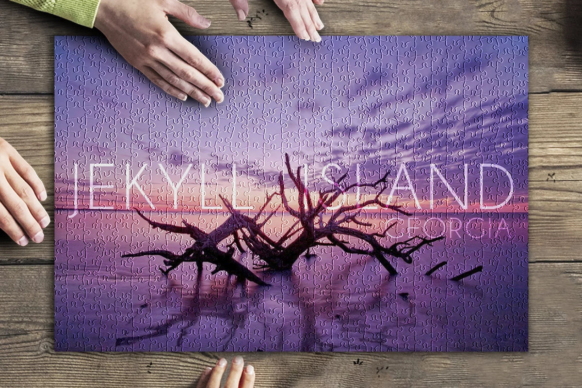 Jekyll Island; Georgia; Driftwood on Beach at Sunset (19x27 inches; Premium 500 Piece Jigsaw Puzzle for Adults and Family; Made in USA)