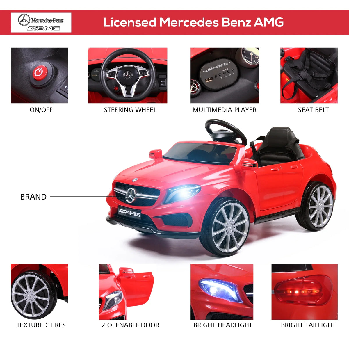 TOBBI 6V Licensed Mercedes Benz Kids Ride on Car W/ Remote Control Lights Music Age 3-6 Child; Red