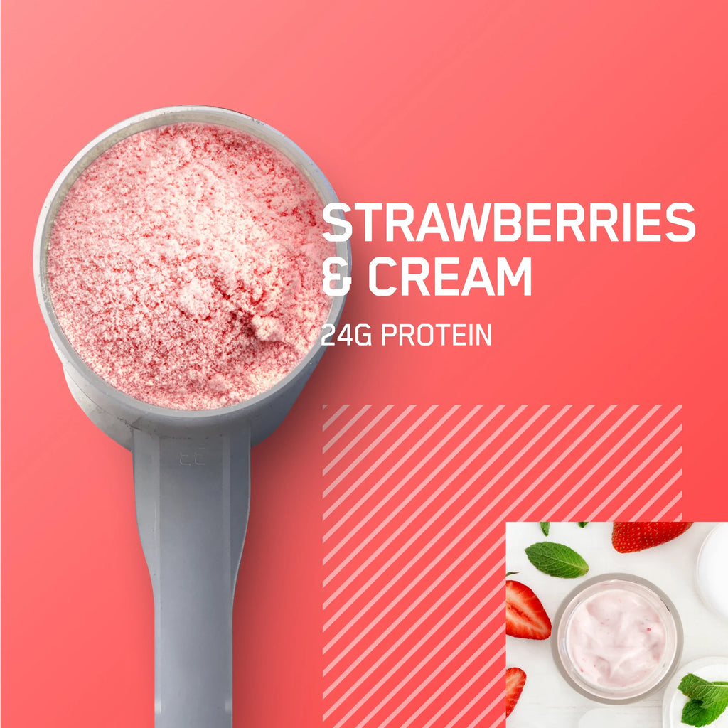 Optimum Nutrition; Gold Standard 100% Whey Protein Powder; 24 g Protein; Strawberries & Cream; 1.98 lb; 29 Servings