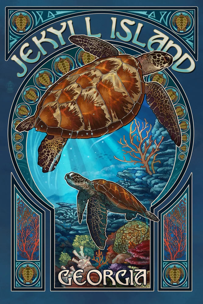 Jekyll Island; Georgia; Sea Turtle Art Nouveau (19x27 inches; Premium 500 Piece Jigsaw Puzzle for Adults and Family; Made in USA)