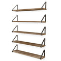Wallniture Ponza 24" Wall Mounted Rustic Floating Shelf with Brackets for Kitchen Living Room Bedroom; Natural Burned; Set of 5